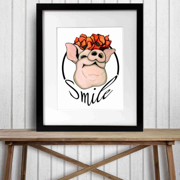 Peinture aquarelle « Poppy Pig » : Impression d'art pour la vente par PinkPolish Design