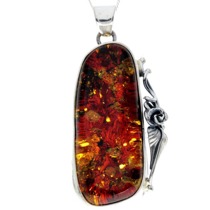 925 Sterling Silver & Äkta Grön Baltic Amber Exlusive Unik Hänge - PD2376 för wholesale av SilverAmber Jewellery