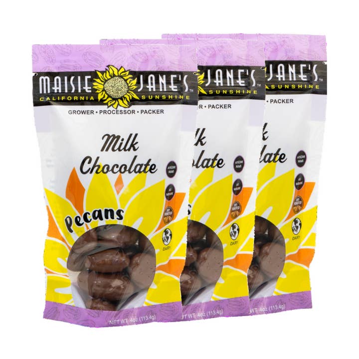 Milk Chocolate Pecans 4 oz. - Reclosable Pouch for wholesale by Maisie Jane’s