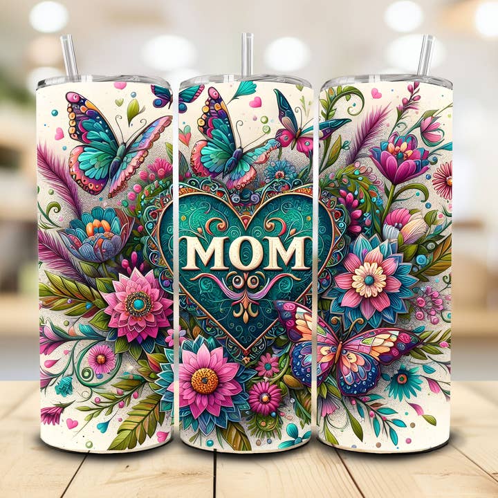 Mom Butterfly Tumbler, 20 oz. for wholesale by Stencil Art Canada