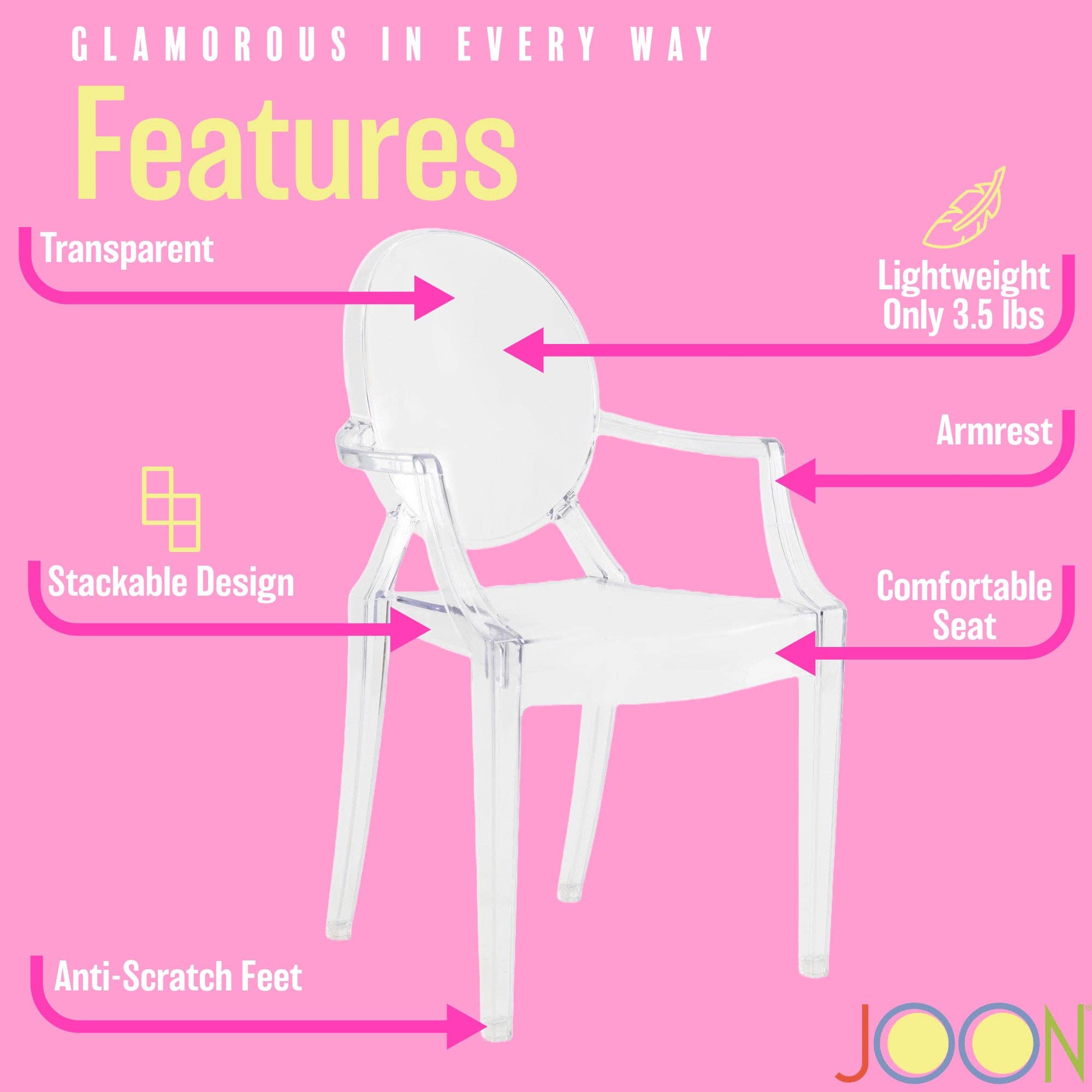 ShopBobbys - Wholesale Chair - Kids - JOON 2 Pack Kids Ghost Chairs with Armrest, 25x13x14.5 Inches, Transparent22