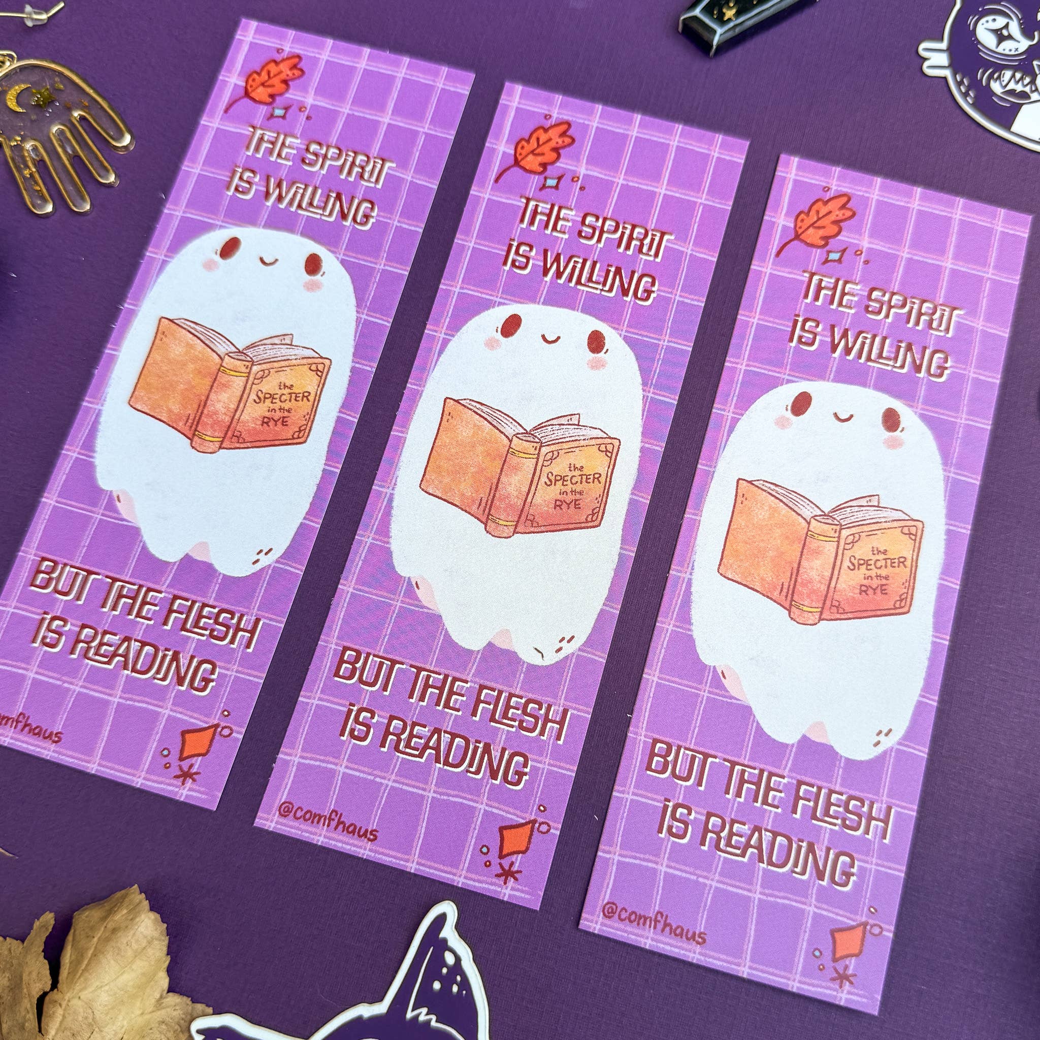 Comfhaus - Vente Marque-page - Signets Spooky Friends | 2 x 6 | Chat, opossum, fantôme6
