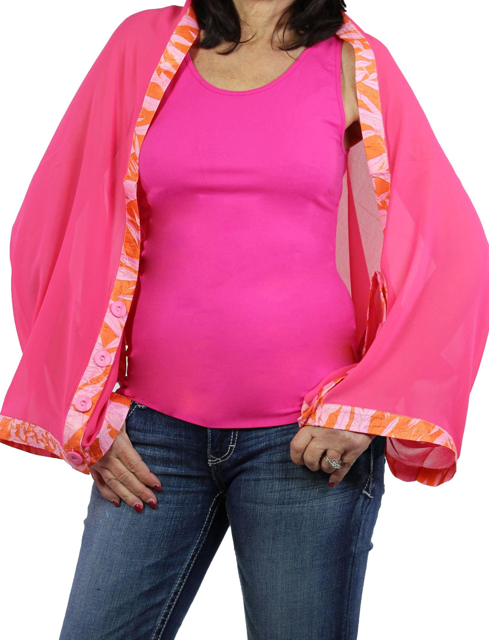 The Magic Scarf Company – wholesale Wrap – Women's – 1036 - Origami Trim Button Shawl/Shrug6