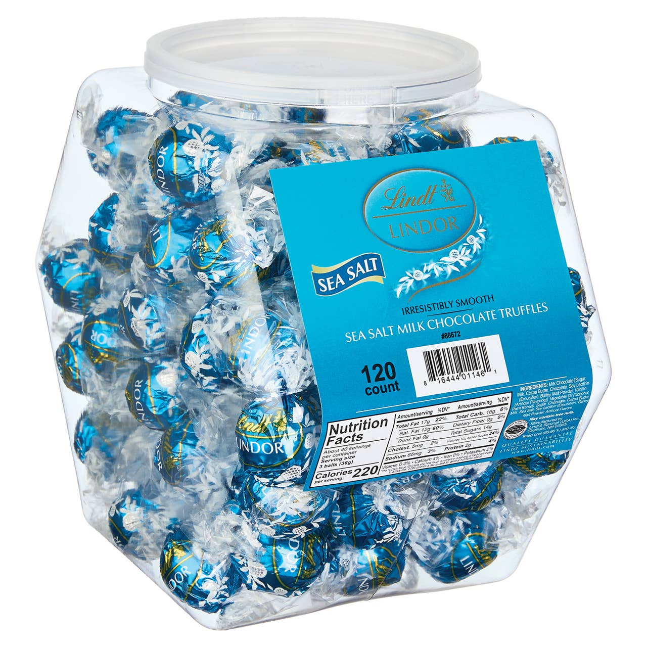 Kelli's - Wholesale Chocolate Covered Sweets - Lindt Lindor Milk Chocolate Sea Salt Truffles Display Tub0