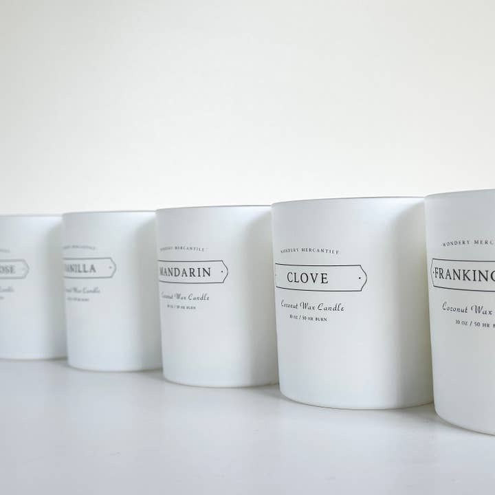 Wondery Mercantile – wholesale Jar/filled candle – Frankincense Aromatherapy Coconut Wax Candle | Clean Burning2