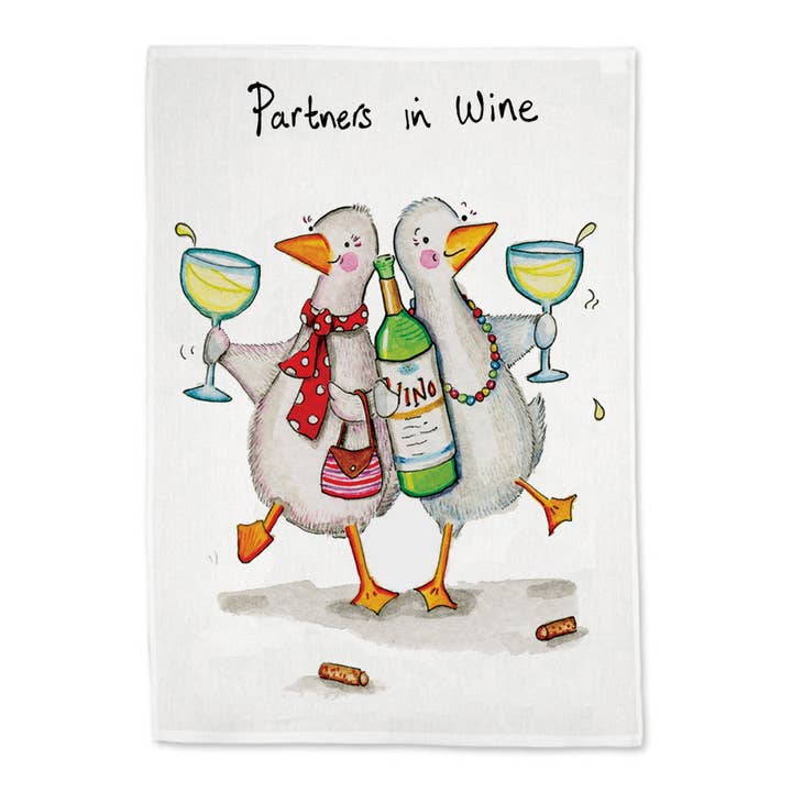 Partners in Wine Tea Towel for wholesale by Draw UK