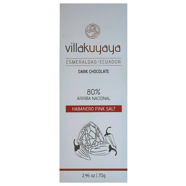 Premium Dark Chocolate HABANERO PINK SALT 80% for wholesale by Villakuyaya Premium Dark Chocolate