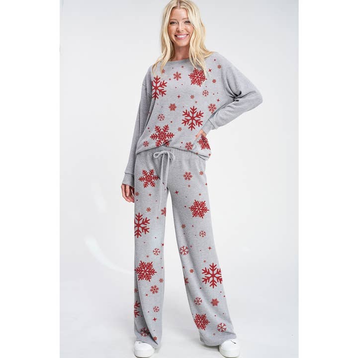 Phil Love - Venta al por mayor Conjuntos de top y pantalón (NO para estar en casa) - Mujer - Conjunto de ropa de dormir Snowflake Allover, suave y cepillada11