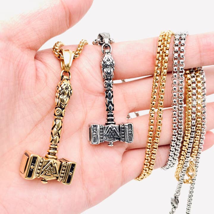 Mio Queena - Wholesale Pendant/Charm Necklace - Valknut Hammer Titanium Steel Pendant Necklace - MJ/MNP