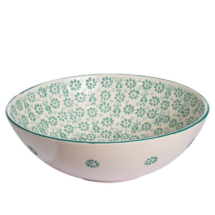 Handmade Patterned Ceramic Bowl, White 10.25" for wholesale by Coppermill Kitchen LLC