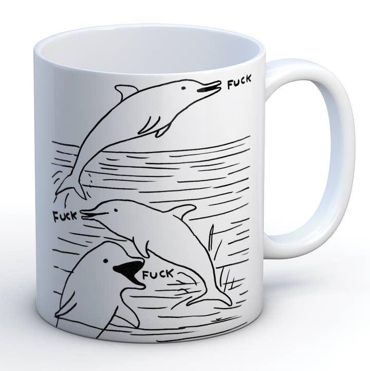 Funny Gift David Shrigley Mug - Dolphin Fuck for wholesale by David Shrigley x Brainbox Candy
