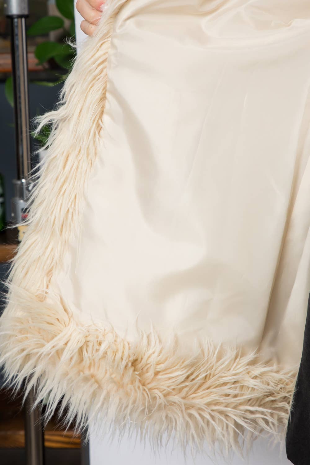 Ivory Shaggy Fur Open Front Mid Length Jacket for wholesale on Faire4