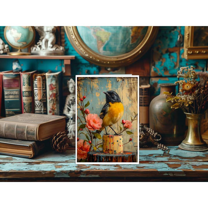 Salty Alyce - Wholesale Everyday Greeting Card - Black And Yellow Bird On Cake Blank Card 100AS 1