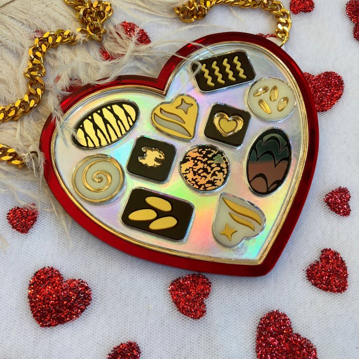 Heart Shaped Chocolate Box Necklace, Valentine'S Day, Laser Cut Acrylic, Plastic Jewelry for wholesale by I'm Your Present