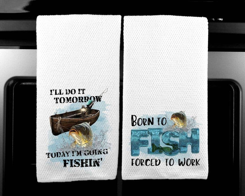 Dasha Alexander - Wholesale Tea Towel - Fishing Set of 2 Waffle Weave Microfiber Kitchen Towel0