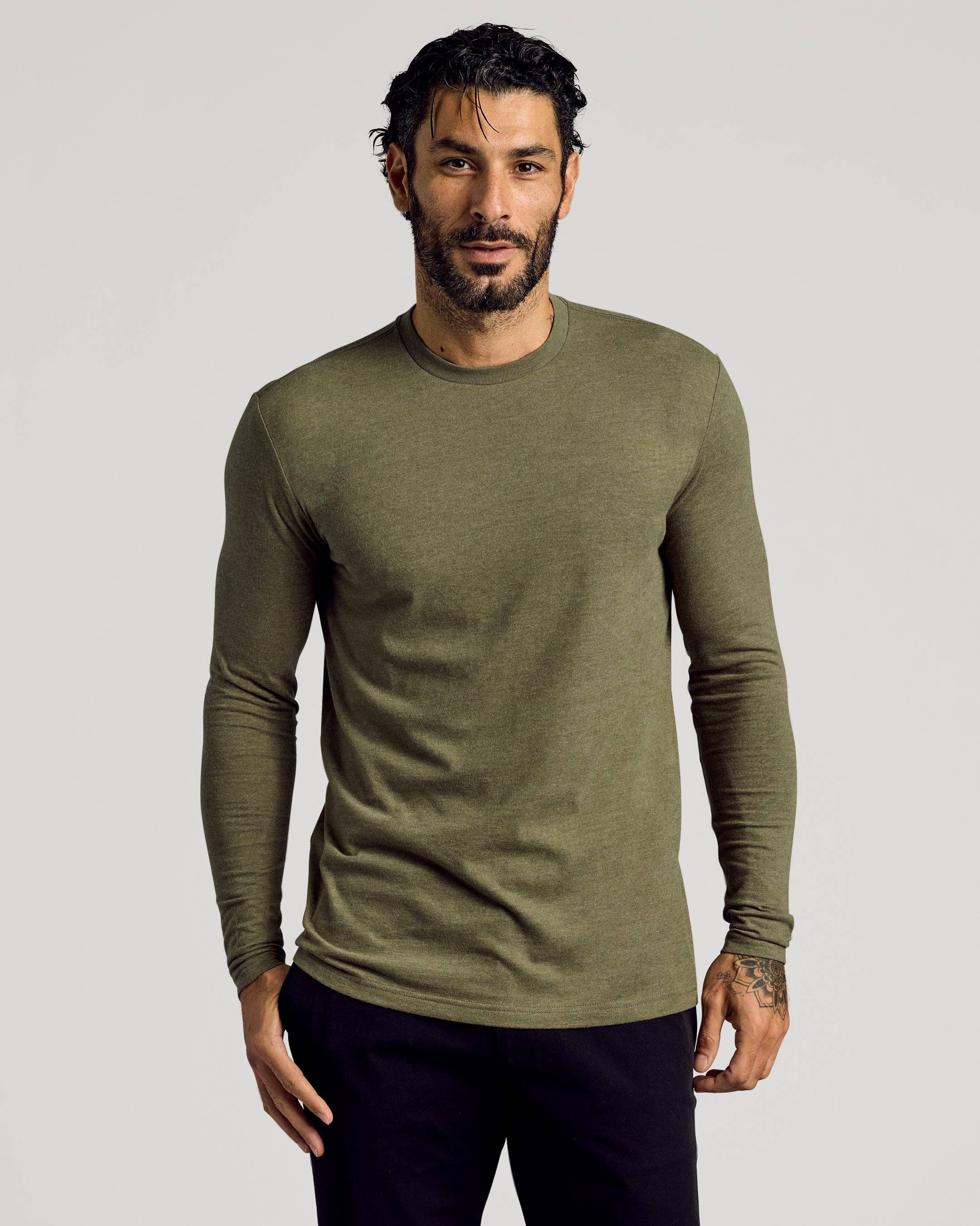 True Classic - Wholesale T-Shirt - Men's - Heather Military Green Tall Long Sleeve T-Shirt0