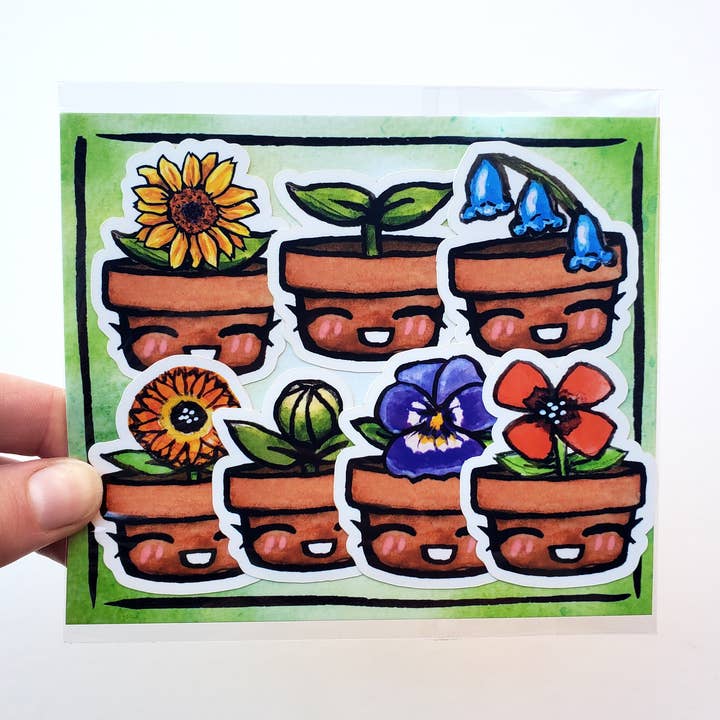 Art by Trisha Hall - Wholesale Sticker - Flower Pots | Matte Sticker Pack