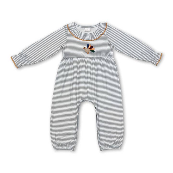 Yawoo Garments - Wholesale Jumpsuit - Baby - Ruffle stripe turkey baby girls Thanksgiving romper