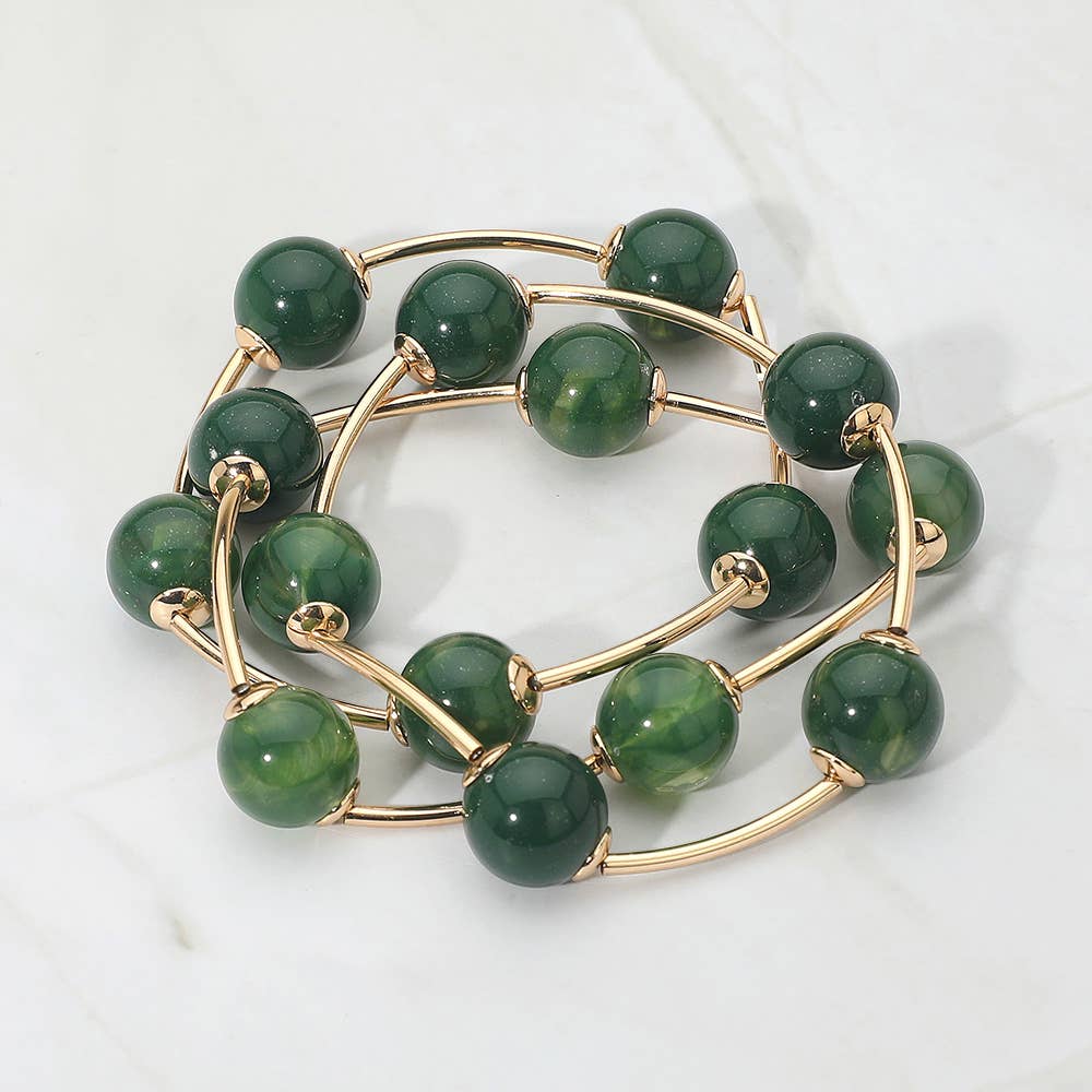 Sensibling Corp. - Wholesale Jewelry Set - 3PCS - Round Ball Wire Beaded Stretch Multi Layered Bracelets6