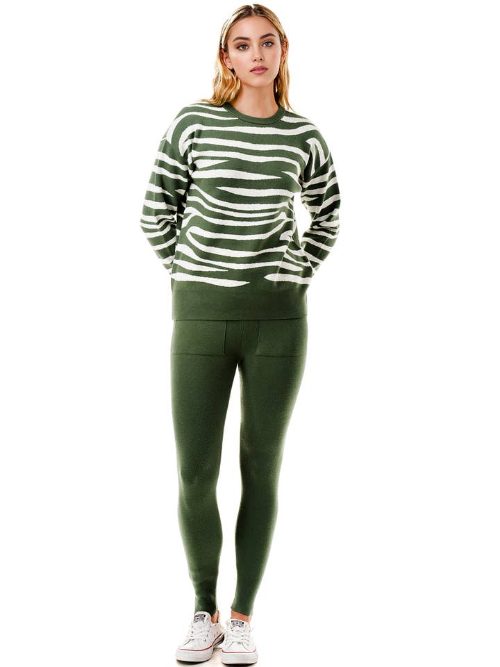 Color 5 - Wholesale Lounge Set - Women's - Zebra printing sweater top with matching solid pants set 9