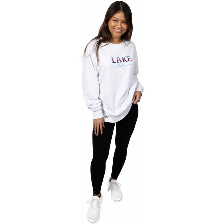 Lake Life - M/L White Cotton Blend French Terry Sweatshirt for wholesale by Pavilion