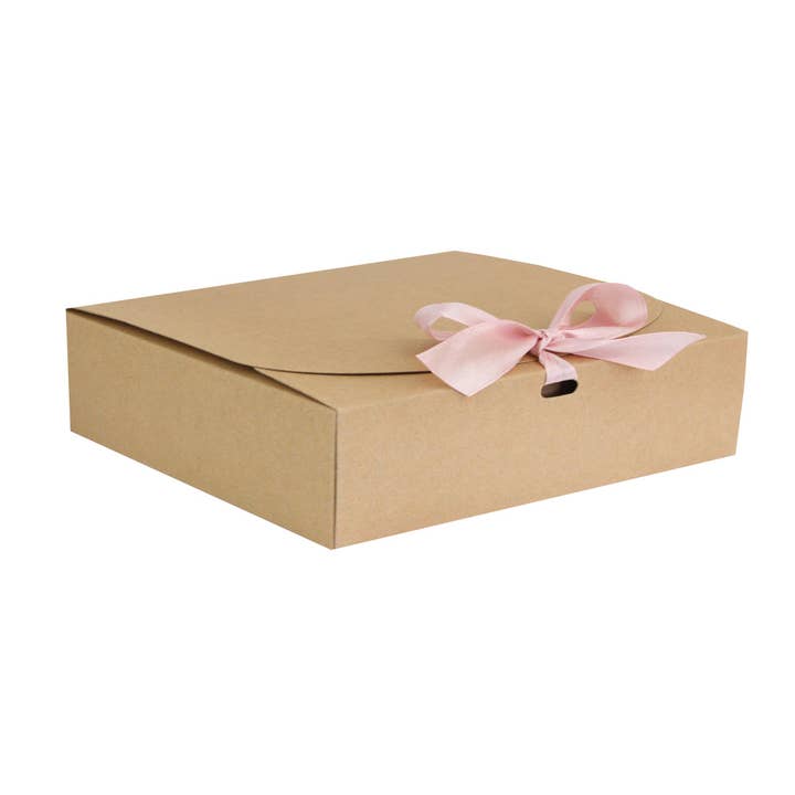 Emartbuy - Vendita all'ingrosso Confezioni regalo - 31x25,5x8 cm Confezione da 12 Scatole in Cartone Kraft Marrone con Nastro Rosa