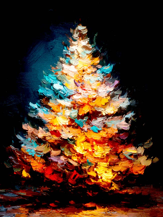 Impression artistique d'arbre de Noël abstrait - Œuvre 8"x10" pour cadre 12"x14" pour la vente par Mowbi