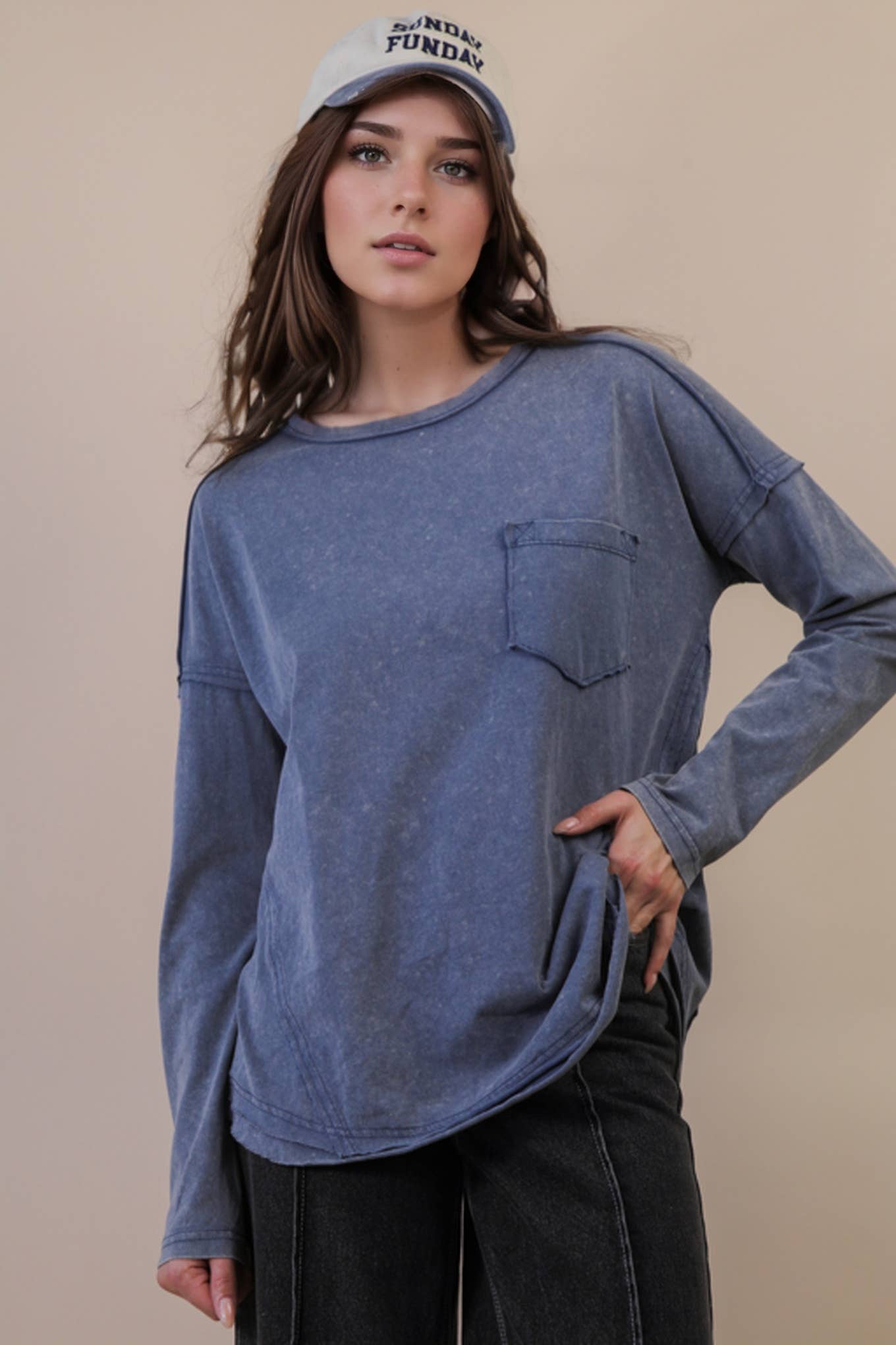 VERY J - Wholesale Knit Top - Women's - NT11817-Mineral Washed Casual Knit Top18