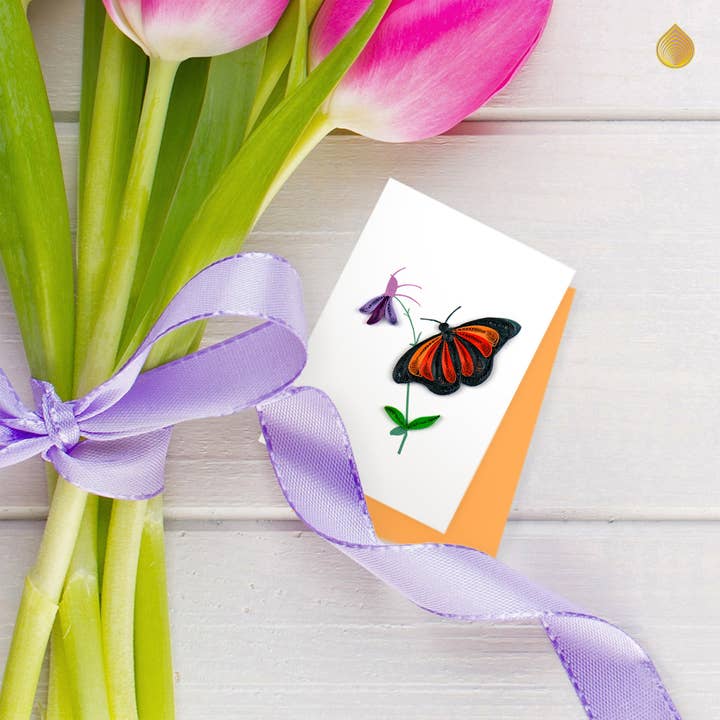 Quilling Card - Wholesale Everyday Greeting Card - Monarch Butterfly Gift Enclosure Mini Card