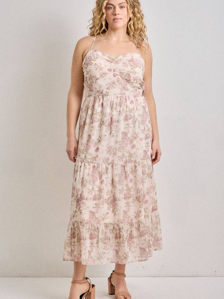 (PLUS) FLORAL PRINT CORSET DETAIL MAXI DRESS for wholesale by Baevely by Wellmade USA
