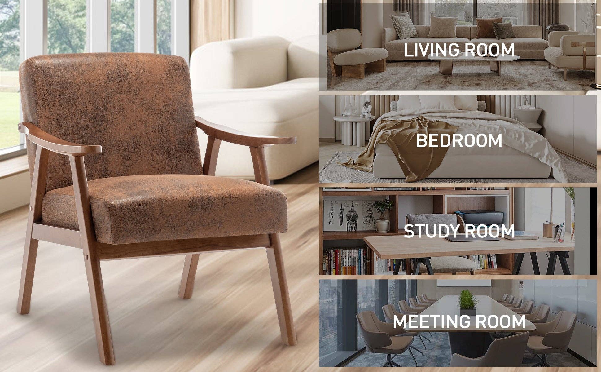 39F Inc. - Wholesale Chair - Mid-Century Modern Wingback Accent Chair Brown Fabric12