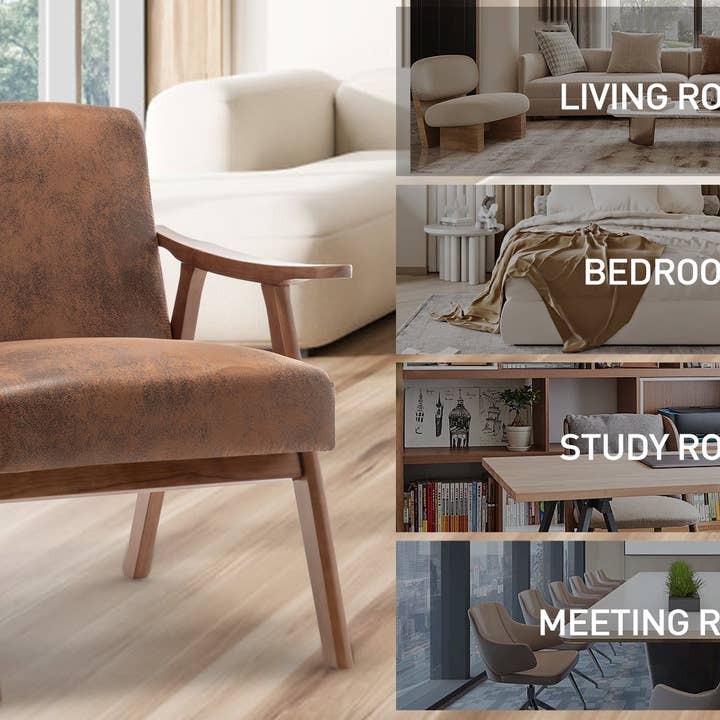 39F Inc. - Wholesale Chair - Mid-Century Modern Wingback Accent Chair Brown Fabric12