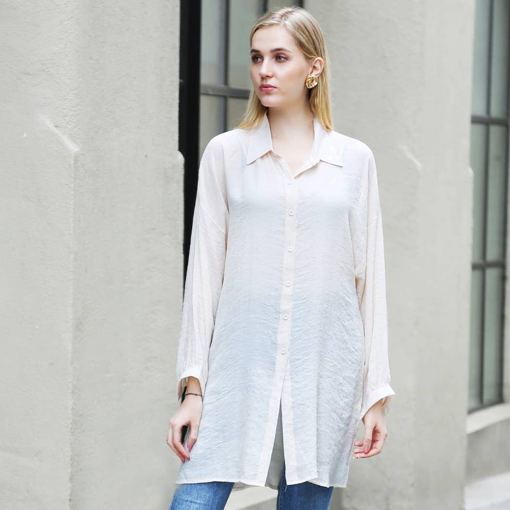 Fashion City - Wholesale Strandvestje/Strandjurk/Strandtuniek - Dames - Dames Blouse Met Knopen in Effen Kleur als Strandjurk22