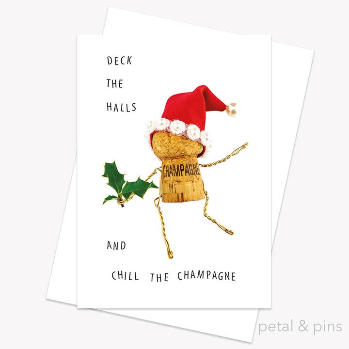 Deck haller og Chill Champagne julekort for engroshandel hos petal & pins