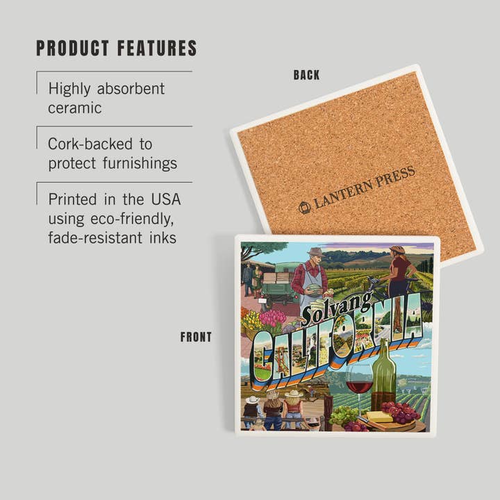 Lantern Press - Wholesale Coasters - Ceramic Coaster Solvang, Califnornia, Montage2