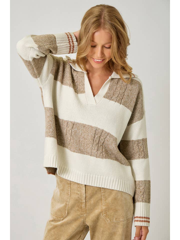 Mystree - Wholesale Knit Sweater - Women's - 60899 V-Neck Multistripe Sweater21