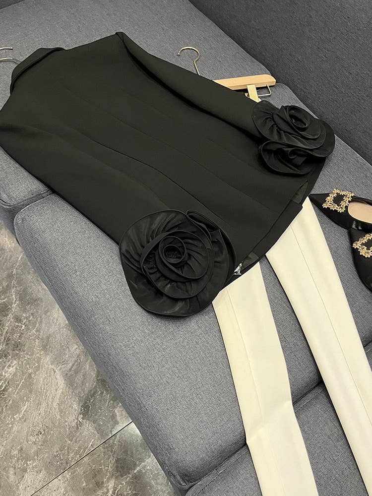 Black SY392 Double-Breasted  Suit Jacket with 3D Flower Cuffs for wholesale on Faire7