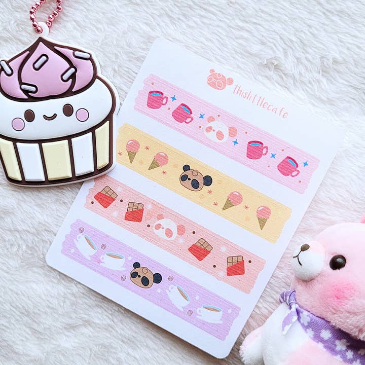 Panda Washi Tape | Choco And Candy Kawaii Pandas Washis Deco Journal Decor | Cute Chocolate And Strawberry Tape Sample for wholesale by This Little Cafe