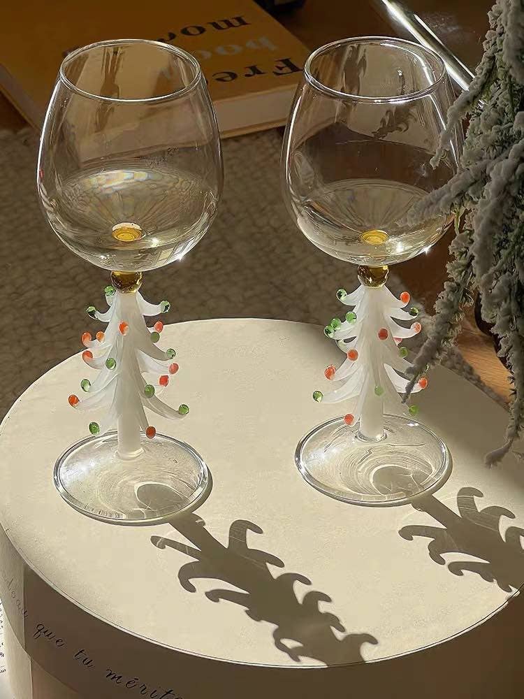 INSPECIAL HOME - Wholesale Wine Glass - Handblown Christmas Tree Wine Glass Goblets Case Of 400