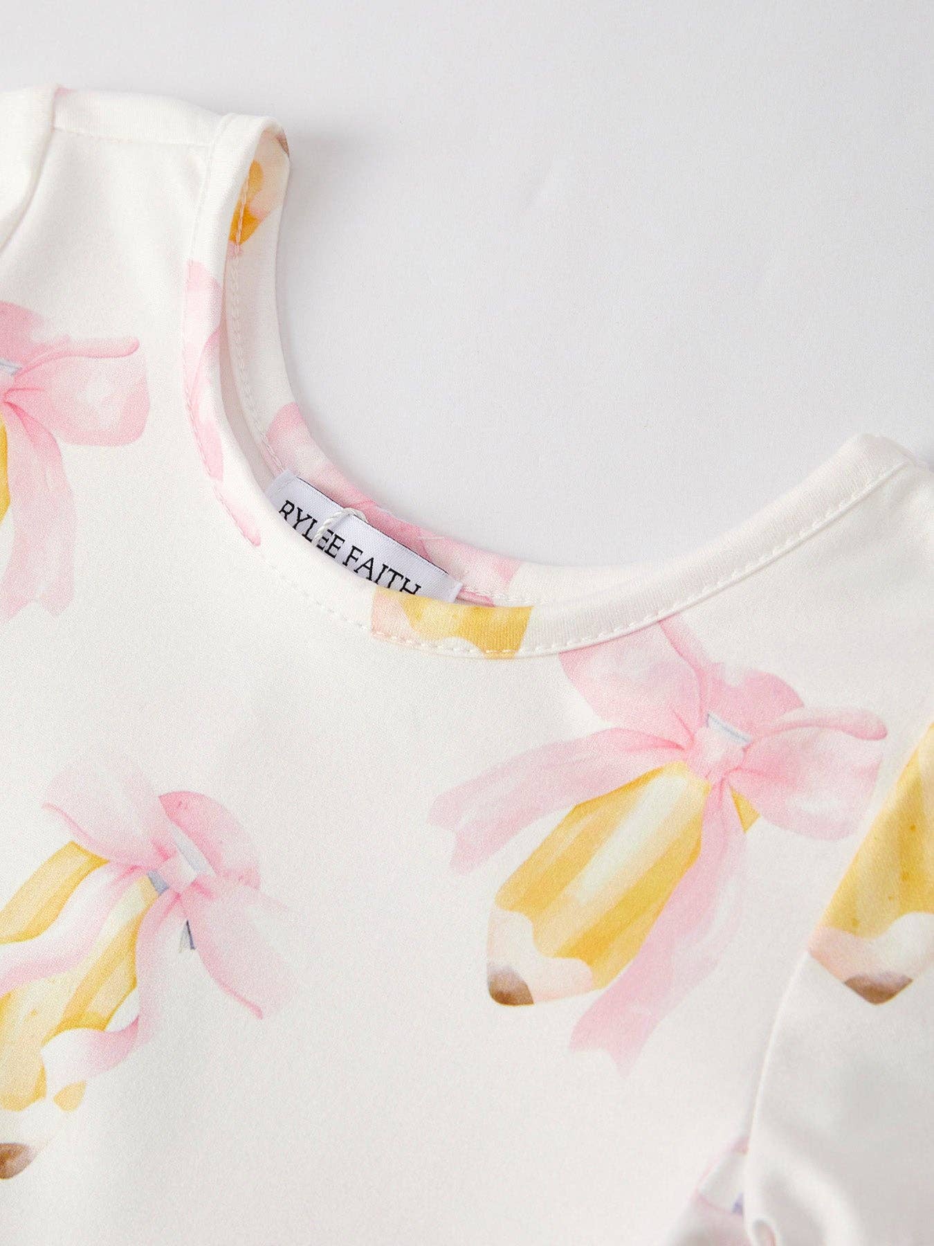 Rylee Faith Designs - Wholesale Dress - Kids - Back to School Bow Pencil Print Girls Dress2