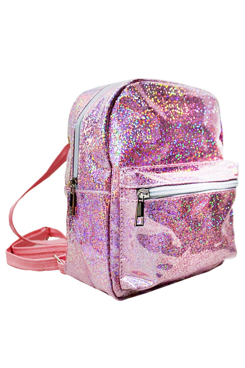 Rosa Mochila Glitter Shimmer Holographic Retro PVC para venda a revendedores na Faire1