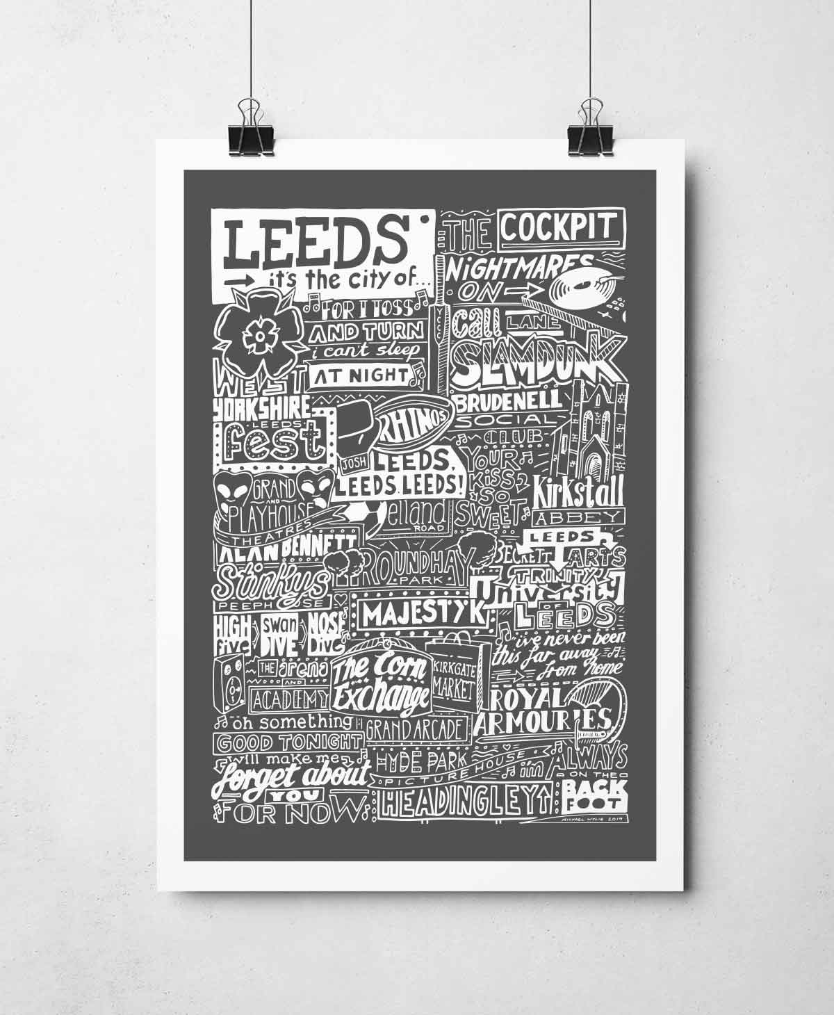 Sketchbook Design - Vente Affiche d'art - Impression sur les monuments de Leeds, c'est la ville de l'art5