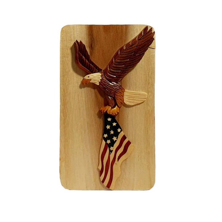 Positive Urns - Wholesale Decorative Box - Eagle and Flag - Hand-Crafted Memorial Keepsake Puzzle Box