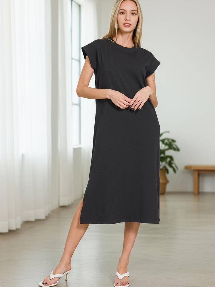 .1209 Cotton Midi Dress w/ slit SI-27300 for wholesale by 42POPS