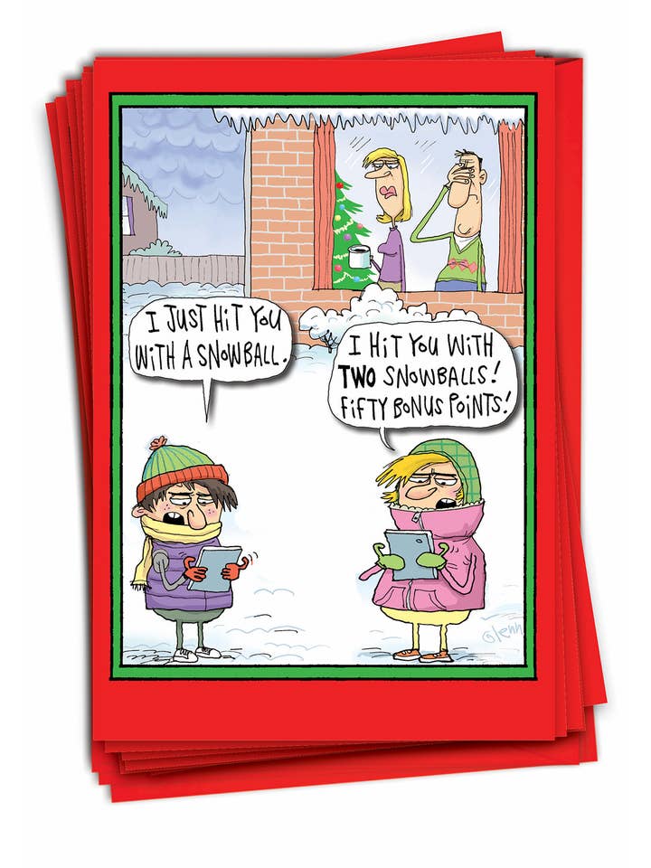 Box mit 12 Weihnachtskarten — iPad Snowball Fight für den Großhandel von NobleWorks