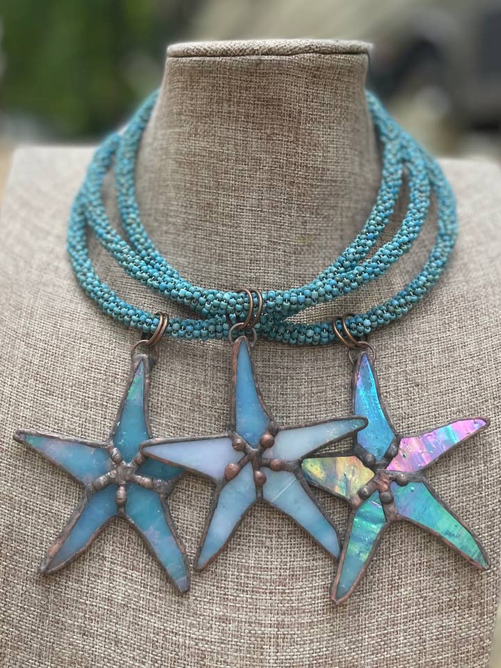 Beaded Stained Glass Starfish Necklace for wholesale by Gypsy South