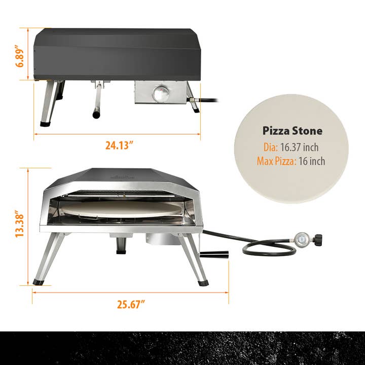 SHINERICH - Wholesale Outdoor Grill Tools - 16'' Gas Pizza Oven Black