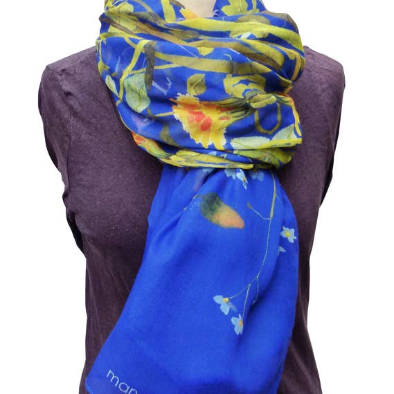 Blue Flowers Casual Scarf for wholesale by Mary Ann Rogers Gallery