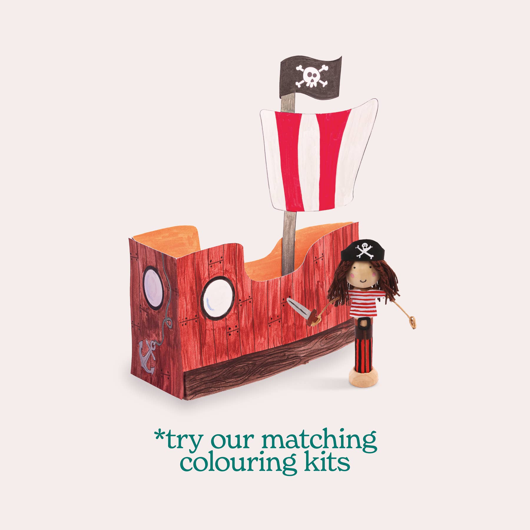 Let's Make & Do – wholesale DIY craft kit – Child – Create Your Own Pirate Wooden Peg Doll Kit6