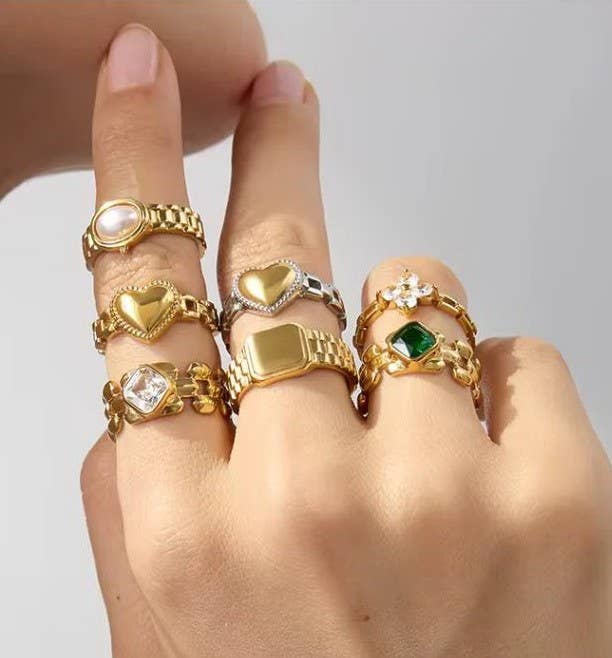 JOSSLYN by wall to wall - Wholesale Multi-Stone Ring - 18K STAINLESS STEEL TARNISH FREE  RINGS | 40R1198